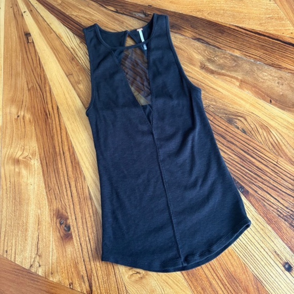 Free People Black Mesh Insert Open Back Tank Top Women's Size Medium - Picture 1 of 7